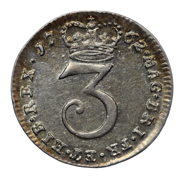 British silver 3 pence coin 1762