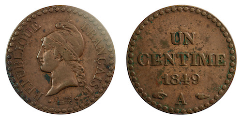 French centimes 1849 Paris