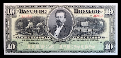 El banco de hidalgo mexican provincial 10 pesos 1902 to 1914