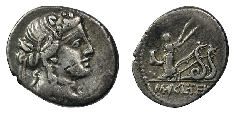 Roman republic denarius m volteius 78bc
