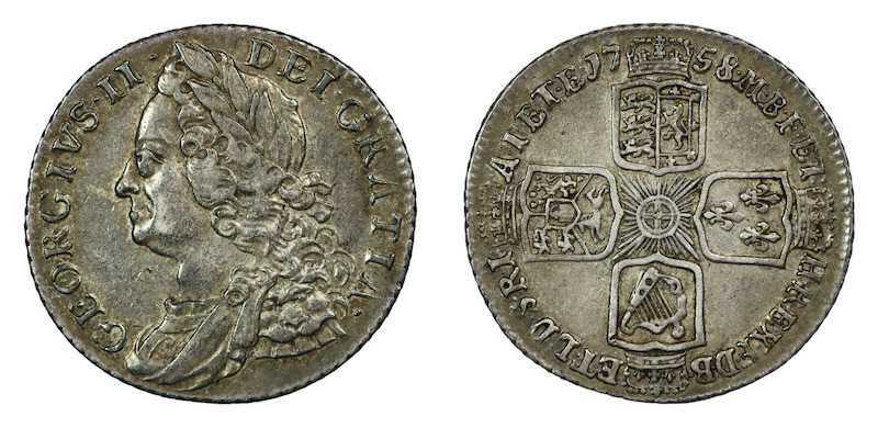 British silver shilling 1758 quality coin