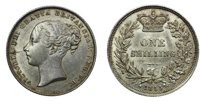 British shilling 1855 nice example