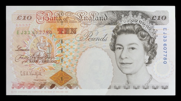 Bank of england ten pounds 1991 to 1998