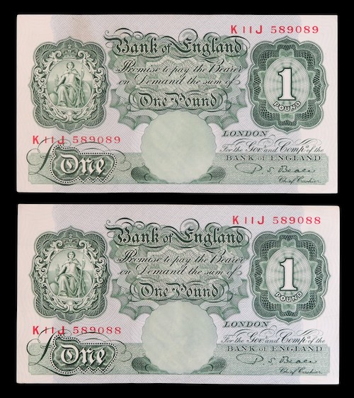 English pound notes 1949 to 1955